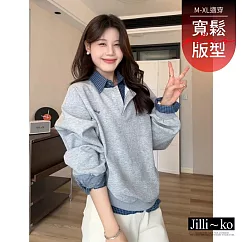 【Jilli~ko】設計感假兩件拼接灰色衛衣 J12589 FREE 灰色