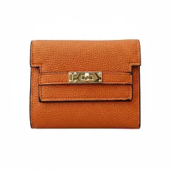 【HandStyle】女短夾 精緻荔紋牛皮凱莉轉扣經典女用短夾(29055) _橙色