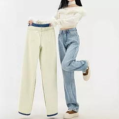 【MsMore】 愛伊戀加厚絨超柔紗垂感闊腿牛仔褲# 127019 M 藍色