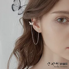 【Sayaka紗彌佳】925純銀彩蝶戀花一體成形垂墜耳環(耳針+耳骨夾) 乙對 -單一款式