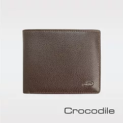 【Crocodile】鱷魚皮件 真皮皮夾 12卡 1窗格 雙層鈔票夾 拉鍊零錢 男夾 錢包 短夾─0203─1101 咖啡色