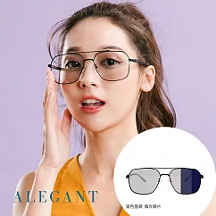 【ALEGANT】極簡俐落晶石灰飛官款方框感光變色寶麗來偏光太陽眼鏡/UV400墨鏡/濾藍光眼鏡/全天候適用/日夜兩用