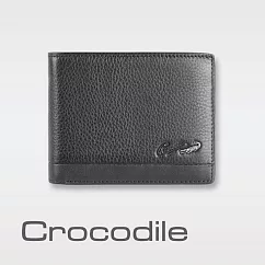 【Crocodile】鱷魚皮件 真皮皮夾 13卡 左翻固定子夾 2窗格 雙層鈔票 拉鍊 男夾 短夾─0103─3358 黑色