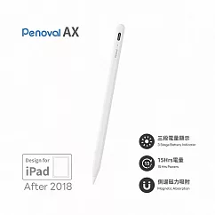 【Penoval】Pencil AX iPad觸控筆─白色(防手掌誤觸 強力電池二代觸控筆) WHITE