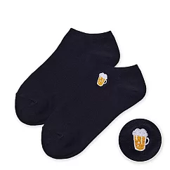 【ONEDER旺達棉品】韓系電繡船襪 柔棉刺繡襪 台灣製棉襪─ 黑色(啤酒) GK─E101
