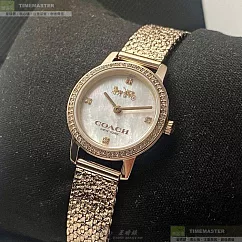 COACH蔻馳精品錶，編號：CH00160，22mm圓形玫瑰金精鋼錶殼貝母錶盤米蘭玫瑰金色錶帶