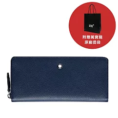 (送提袋)MONTBLANC 萬寶龍 匠心十字紋牛皮手機包/長夾 – 墨藍色Ink Blue