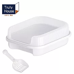 【Truly House】12L半封閉式貓砂盆 加大款 附貓砂鏟/北歐風/半封閉式/高圍欄/貓砂盆(兩色任選) 白色