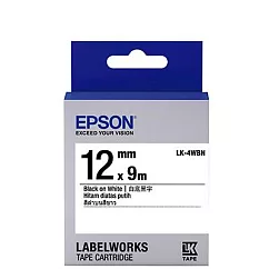 EPSON 原廠標籤帶 一般系列 LK─4WBN 12mm 白底黑字