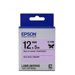 EPSON 原廠標籤帶 緞帶系列 LK─42BK 12mm 粉紫色底黑字蕾絲