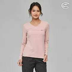 ADISI 女彈性棉感排汗長袖圖T AL2221062 (S─2XL)|仿棉感 吸濕 吸排 快乾 速乾 保暖 S 粉櫻