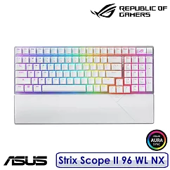 【送原廠ROG電競鼠墊】ASUS 華碩 ROG Strix Scope II 96 Wireless NX 白色 無線電競鍵盤 (SN軸/SM軸) SNOW軸