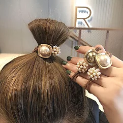 【Hera 赫拉】簡約奢華韓國流行珍珠髮飾/髮圈─2色 咖啡色珠