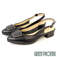 【GREEN PHOENIX】女 涼鞋 穆勒鞋 跟鞋 包鞋 全真皮 台灣製 US5.5 黑色