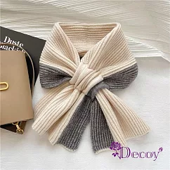 【Decoy】雙色蝴蝶結*保暖針織輕巧脖圍圍巾/ 米灰