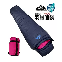 【遊遍天下】MIT台灣製防潑防風保暖羽絨睡袋 D400 丈青玫紅(0.95KG) F 丈青玫紅