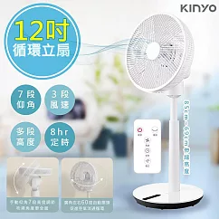 【KINYO】12吋超廣角自動擺頭循環扇/電風扇/立扇(ACF─2135)風量強勁