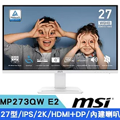 MSI微星 PRO MP273QW E2 27型 IPS 2K美型護眼螢幕(100Hz/HDMI+DP/喇叭)