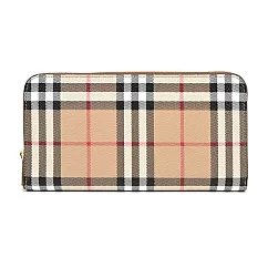 BURBERRY Vintage 經典格紋帆布拉鍊長夾 典藏米色