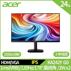 Acer KA242Y G0 24型電競螢幕(120Hz，1ms，IPS，HDMI，VGA)