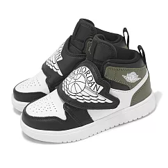 Nike 童鞋 Sky Jordan 1 PS 中童 黑 白 橄欖綠 小朋友 魔鬼氈 喬丹 BQ7197─092