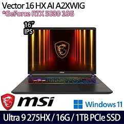 【MSI】微星 Vector 16 HX AI A2XWIG-014TW 16吋/Ultra 9 275HX/16G/1TB SSD/RTX5080/W11/AI電競筆電