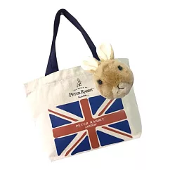 七月限定~【PETER RABBIT 比得兔】兔頭絨毛零錢包+英國國旗帆布購物袋(小)