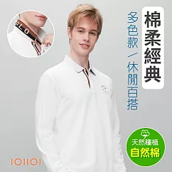 歐洲貴族IOIIOI 長袖翻領設計 刺繡POLO衫 紳士商務休閒 M 白色