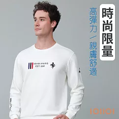 歐洲貴族IOIIOI 長袖彈力圓領T恤 縮口彈力圓領衫 天絲棉 保暖 年輕印花 超柔防皺 L 白色