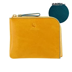 Kissora Tokyo|義大利牛皮 L型拉鍊短夾/卡片零錢包 芥末黃