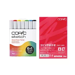 隨身帶著走 日本 COPIC 酷筆客 SKETCH 二代 6+1 鮮豔活力麥克筆套組 + 空白明信片 20入