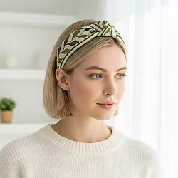 【HandStyle】髮箍 民族風細緻立體刺繡打結寬邊髮箍(00040) _綠色刺繡