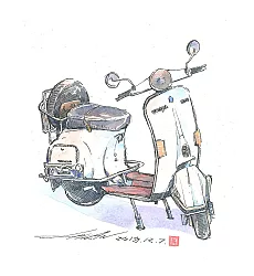 【玲廊滿藝】Ca的水彩輕旅行-偉士牌機車26x18cm