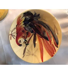 【玲廊滿藝】詹明娟-鸚鵡手繪瓷盤16x16cm