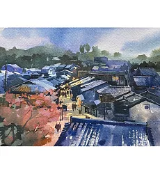 【玲廊滿藝】CHIH watercolor-夜幕序曲26x38cm