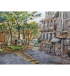 【玲廊滿藝】張耀慶-淡水老街一隅55x39cm