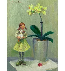 【玲廊滿藝】劉美伶-娃娃與蝴蝶蘭24x33cm