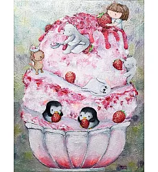 【玲廊滿藝】袁夢-草莓牛奶冰   Strawberry Milky Shaved Ice35x27cm