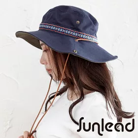 博客來 Sunlead 防風吹落防曬寬緣透氣遮陽帽 登山帽 海軍藍