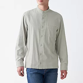 博客來 Muji無印良品 男有機棉二重紗織立領襯衫l灰色