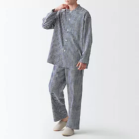 博客來 Muji無印良品 男有機棉無側縫法蘭絨立領家居睡衣s M 深藍格紋