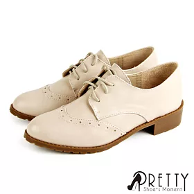 博客來 Pretty 經典英倫學院風綁帶雕花低粗跟牛津鞋jp25駱駝色