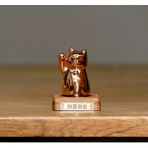 【呼運貓】單隻成貓組(成貓+財富自由匾額+底座/無香氛) 玫瑰金色