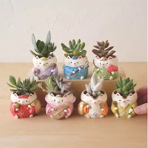 【日本Green House】七福神貓 招福小盆栽 ‧ 昆沙門天