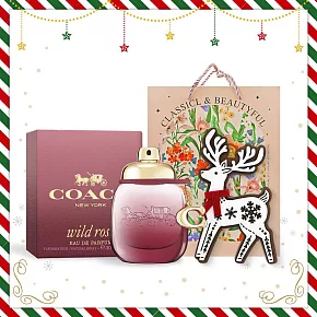 COACH 女性淡香水耶誕禮讚組(香水/香精30ml+麋鹿擴香擺飾)附品牌禮袋-國際航空版  曠野玫瑰