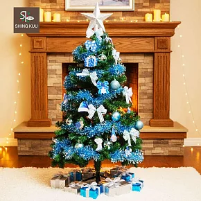 心可樂活-4尺120cm小美好套裝聖誕樹+藍銀系木質彩繪系飾品組(不含燈)