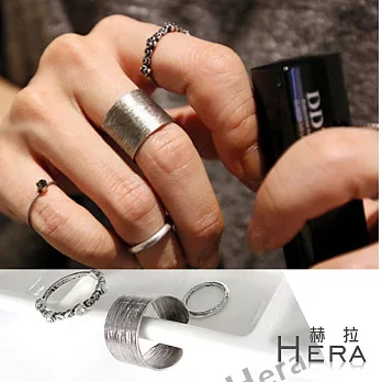 【Hera】赫拉 寬版刷線玫瑰水鑽關節戒指/開口戒/可調戒(3入組)
