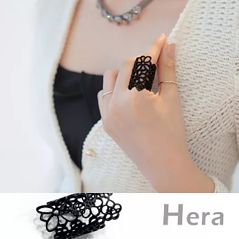 【Hera】赫拉 韓版縷空蕾絲花紋玫瑰花朵指環戒指/可調戒/開口戒(黑色)