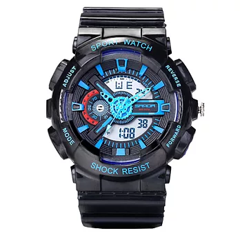 Watch-123 百戰英雄-時尚三針冷光雙顯電子腕錶 (5色任選)黑藍