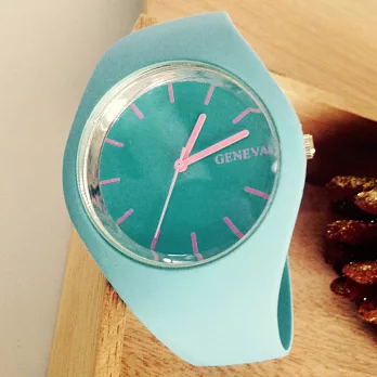《GENEVA》超薄矽膠腕錶 爆款輕甜冰系列 比利時風格腕錶湖水藍